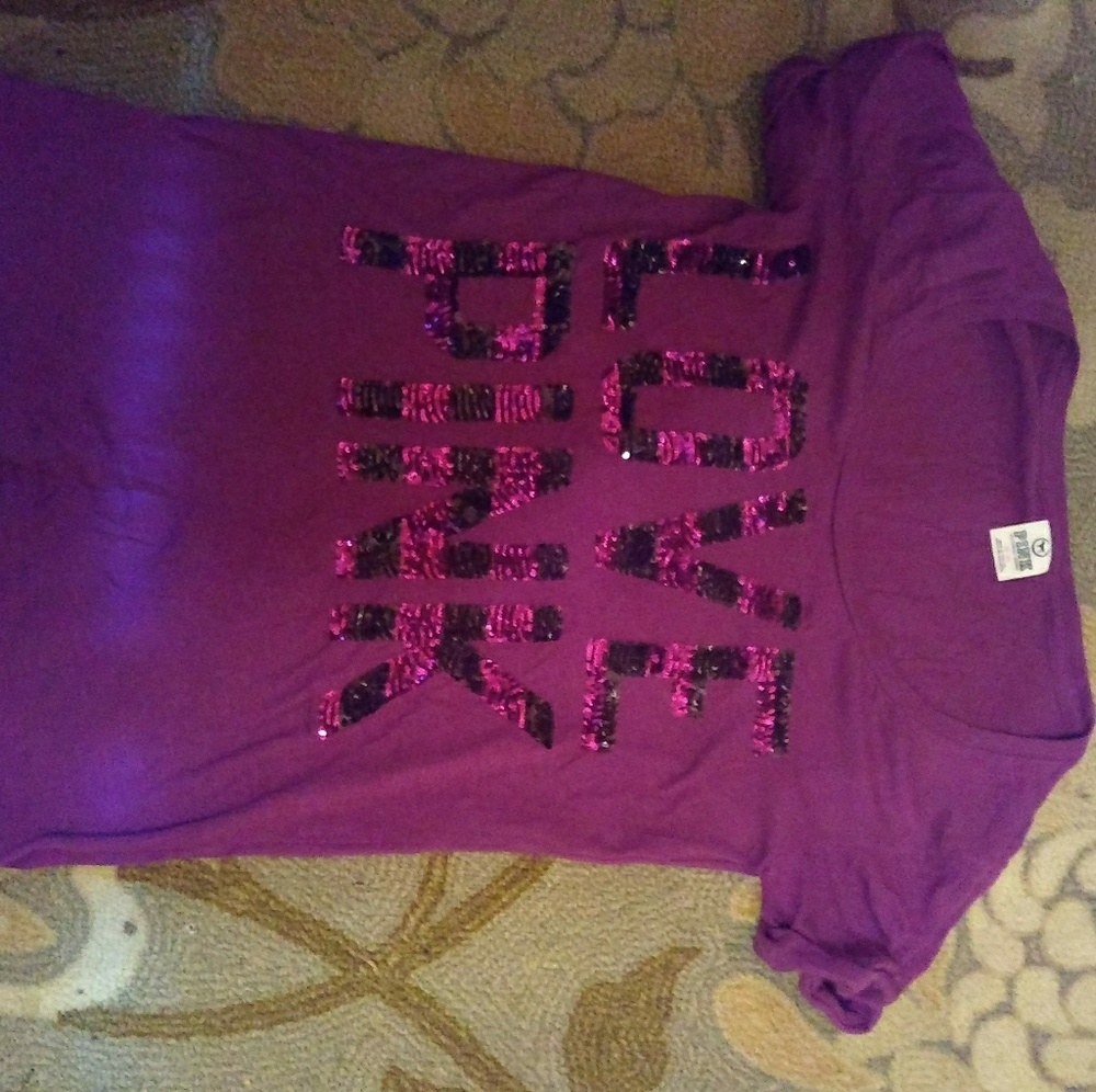 Purple VS Pink SS tee w /purple sequins~ size medi